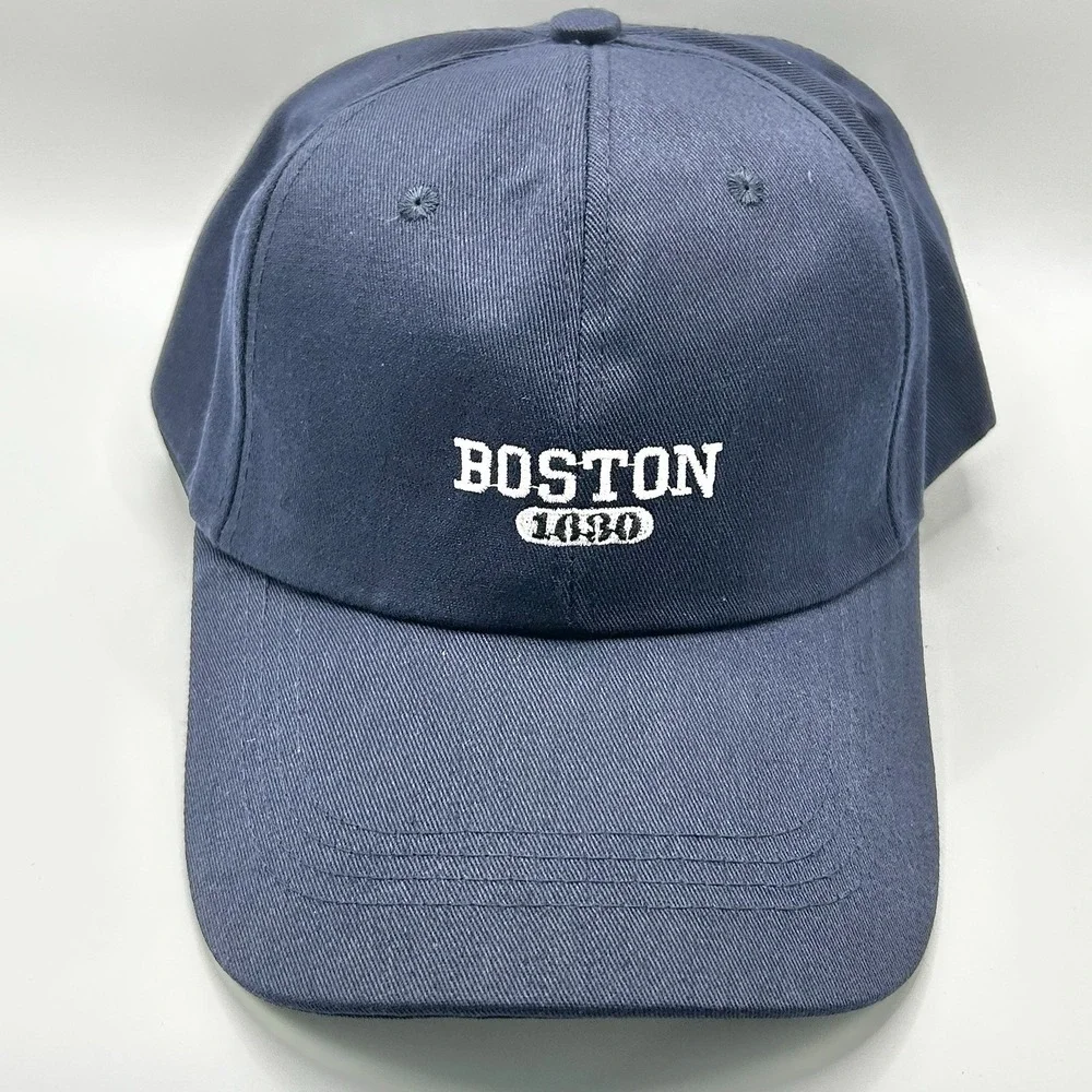 Boston Massachusetts Wordmark Dad Hat Cap Adjustable Strapback Blue Outdoors